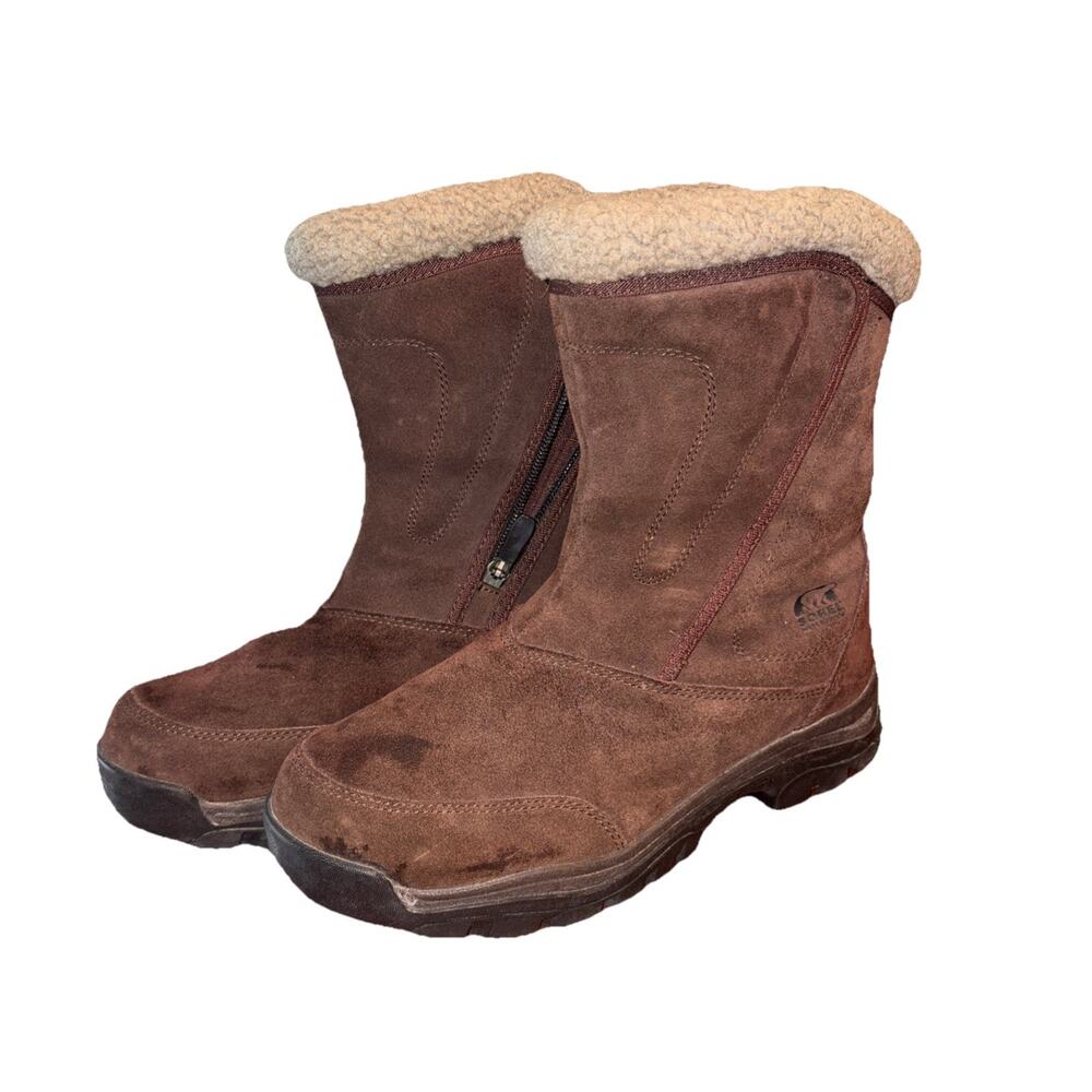 Sorel Boots Women’s Size 9 Brown Suede Side Zip Water Fall Thinsulate